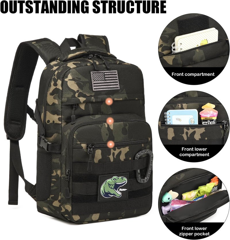 SunForMorning Kids Tactical Backpack Army Molle Bookbag Military Boys Backpack for School, Outdoor, Camping (Includes 2 Patches+1Carabiner), Black CM - Image 3